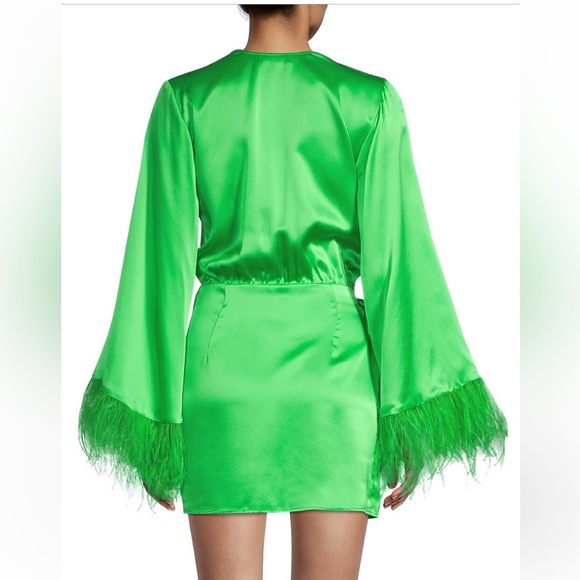 Delfi Luna Feather-Trim Wrap Minidress sz M - Picture 5 of 6